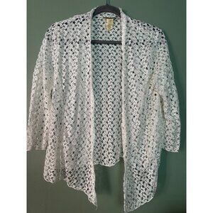 Brittany Black Women's Petite PXL Ivory Crochet Open Cover-Up Sweater Top Knit